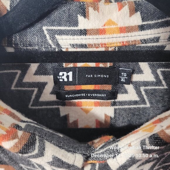 Le 31 XL Aztec Tribal Cotton Long Sleeve Button-Up Overshirt Casual Western - Picture 3 of 7